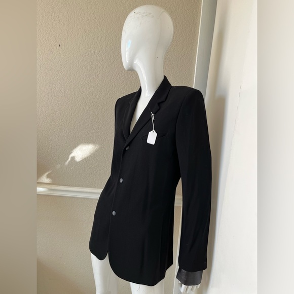 VINTAGE! 90’s JEAN PAUL GAULTIER FEMME Black Fitted Blazer w/ Leather Sleeves - Picture 2 of 11